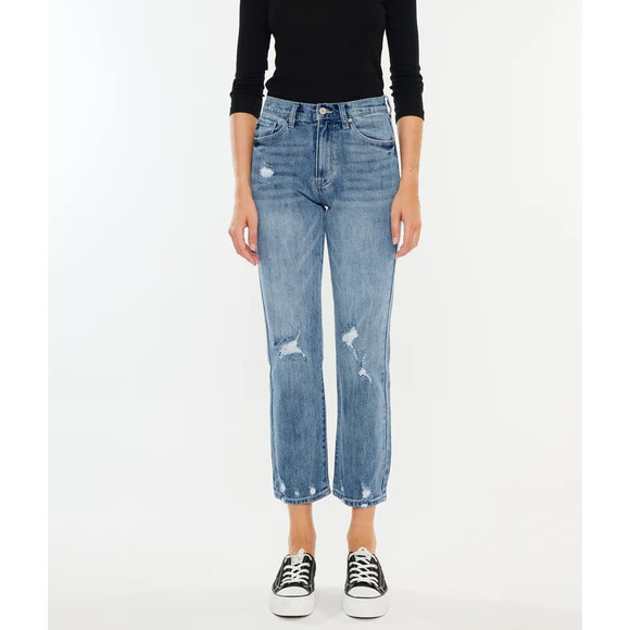 KanCan Denim - KanCan Missy High Rise Slim Straight Leg Jeans Rigid Denim Distressed Size 5/26